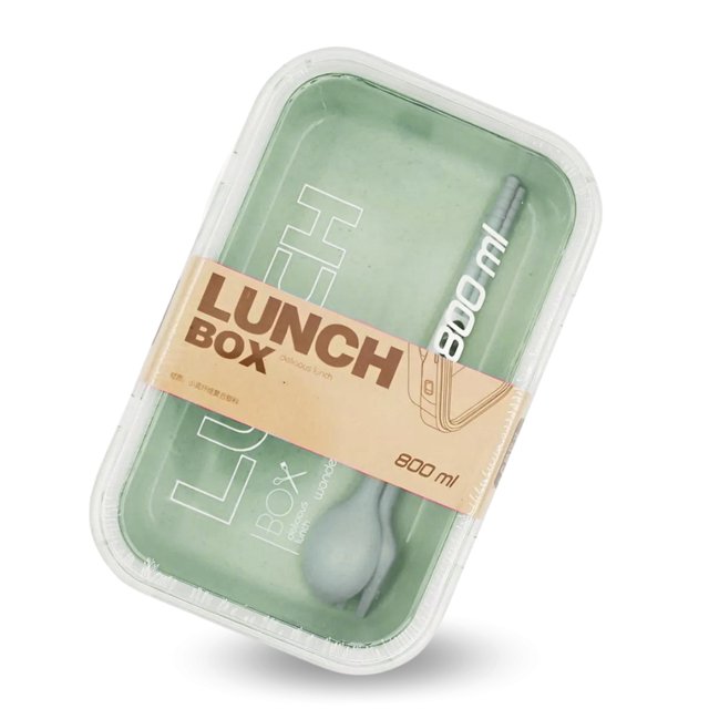 lonchera práctica de 800ml | fiambrera con cubiertos | hermética | ideal para oficina o escuela | caja de almuerzo apta para microondas… Lonchera Fasilyt verde de 800 ml, vista inclinada frontal; fiambrera rectangular de plástico PP con tapa translúcida y sello hermético visible, cubiertos integrados (cuchara y tenedor) alojados en la tapa y etiqueta que indica 800 ml. Diseño compacto, apta para llevar almuerzos o snacks a oficina, escuela o excursiones; a menudo usada para organizar comidas listas para microondas.
