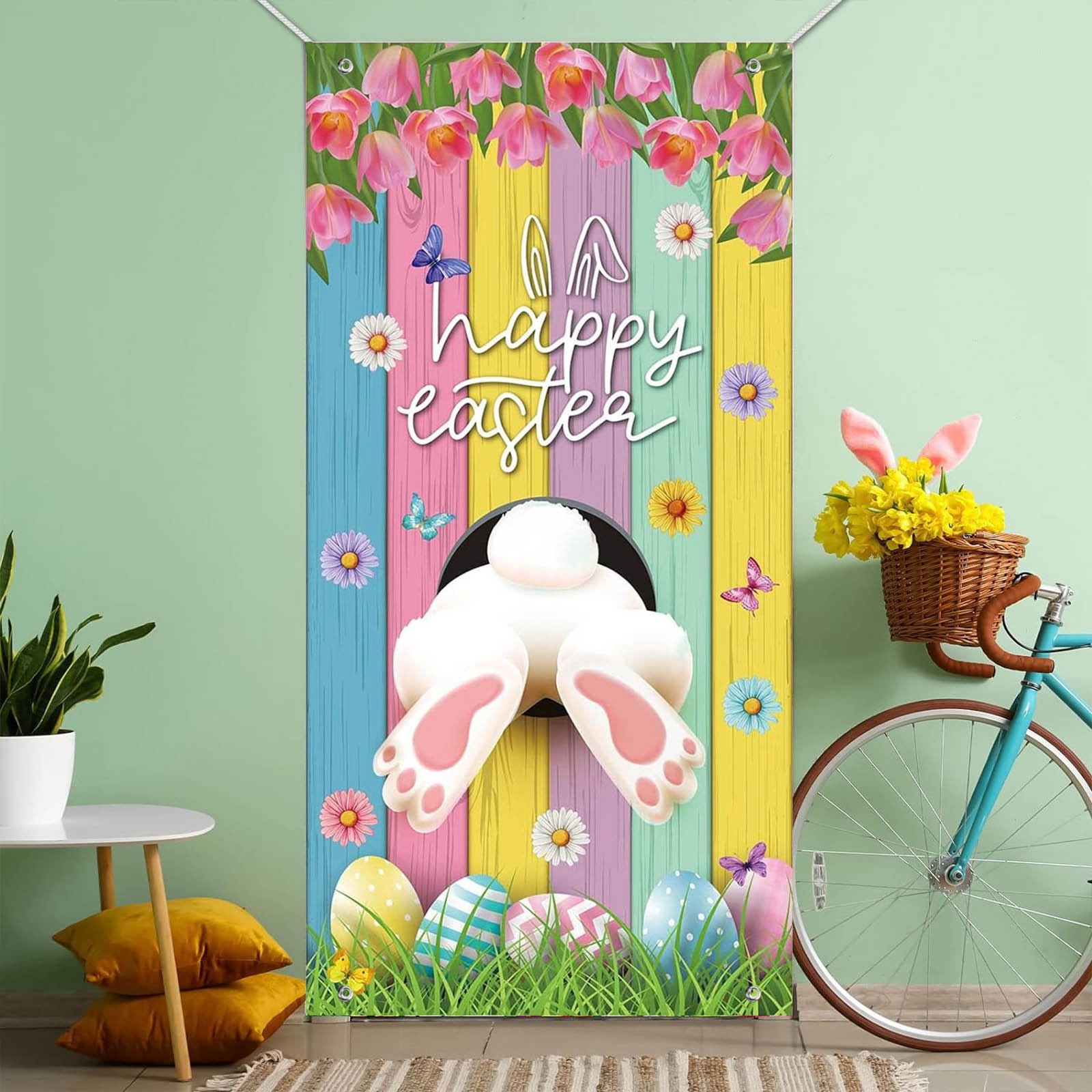 Party Decorations,90x200cm Happy Easter Door Cover Decorations Cute ...