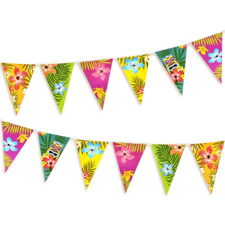 2 Pack Hawaiian Bunting Banners Luau Tropical Bunting 6 Meters for Summer Luau Tiki Beach Party Decorations