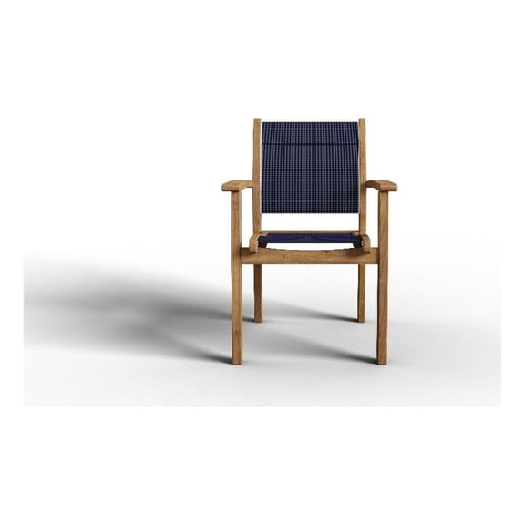 Pemberly Row Stacking Teak Outdoor Dining Armchair in Blue (Set of 4)