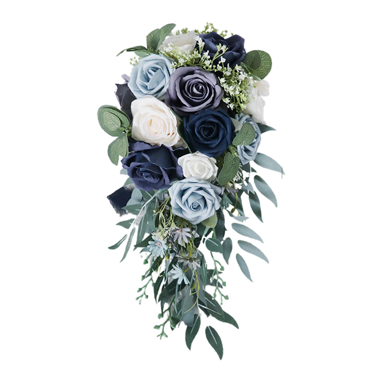 Wedding Bouquets for Bride Waterfall Floral Handmade Artificial Holding Bouquet for Celebrations Ceremony Decor Photo Props Blue