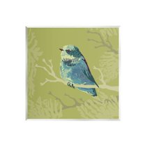 Stupell Industries Small Blue Bird Perched Modern Layered Botanicals Graphic Art Unframed Art Print Wall Art, Design by Verbrugge Watercolor