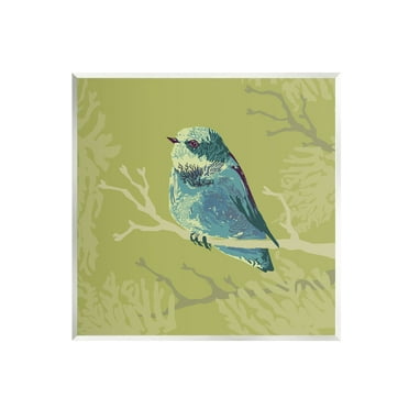 Stupell Industries Small Blue Bird Perched Modern Layered Botanicals Graphic Art Unframed Art Print Wall Art, Design by Verbrugge Watercolor