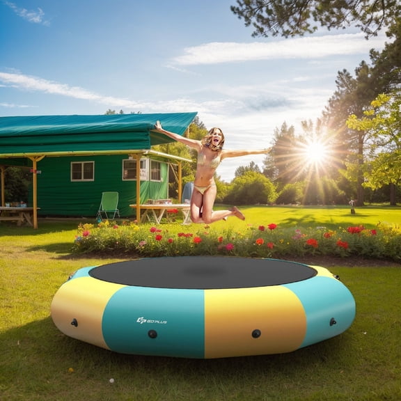 Resenkos 10 Feet Inflatable Splash Padded Water Bouncer Trampoline-Yellow, Trampoline with Enclosure, Great Mini Trampoline for Indoor/Garden Workout