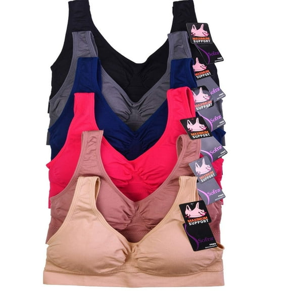 DailyWear Womens Sports Bra 6 Pack Various Style - One Size, Plus Size 0124, One Size