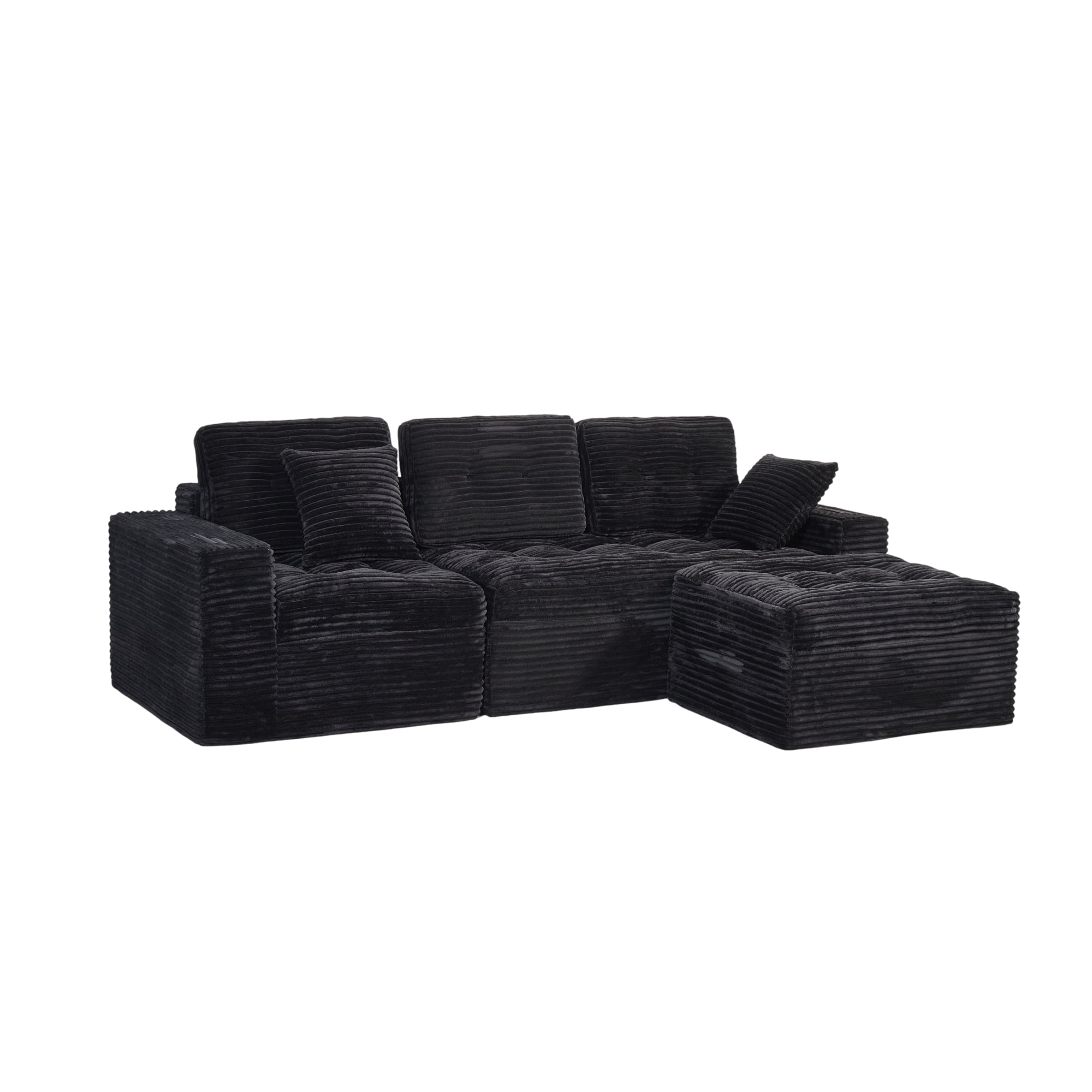 Modular L-Shaped Sectional Sofa with Ottoman, 105'' Cloud Sofa Set, 3-Seat Modular Sofa Couch for Living Room, DIY Combination
