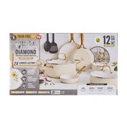 Blue Diamond White 12 Piece Nonstick Aluminum Pot and Pan Cookware Set, Gold