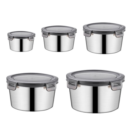 Set Of 5 Stainless Steel Food Storage Bowls Stackable Lunch Container with Lid for Kitchen Office and Outdoor Picnics