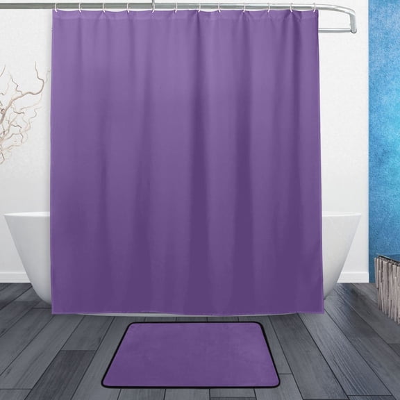 TTYFWHD 60" x 72" Shower Curtain and Bath Mat Set Solid Muted Violet Background Waterproof Bathroom Curtain with 12 Hooks, Bathroom Decor Set