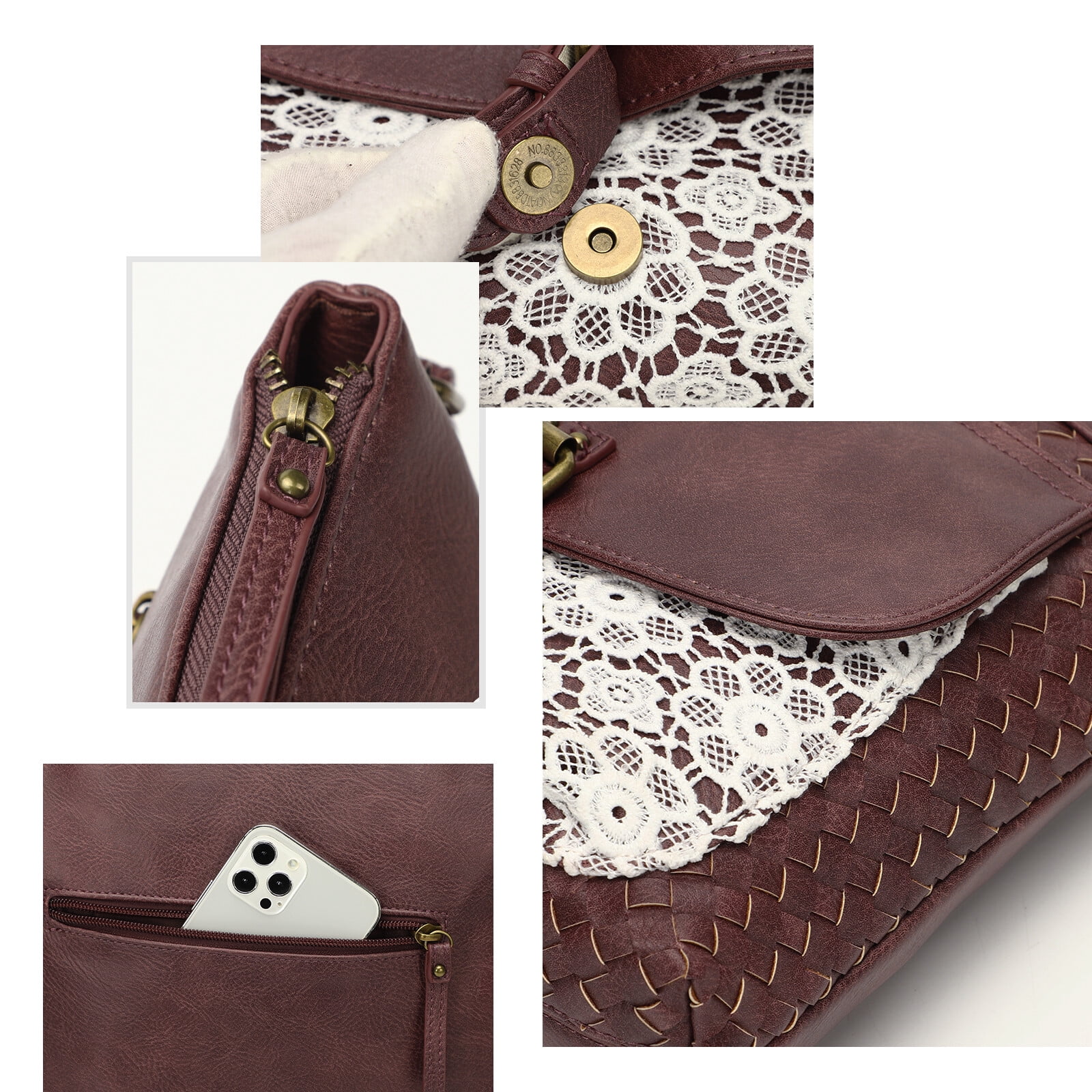 KouLi Buir Large Crossbody Bags for Women Straw Weaving Design PU Leather Shoulder Handbags