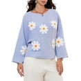 thumbnail image 2 of LMLYSoH Women Loose Knit Sweater Sweet Flower Embroidered Long Sleeve Boat Neck Pullovers Spring Fall Casual Jumpers Tops, 2 of 9