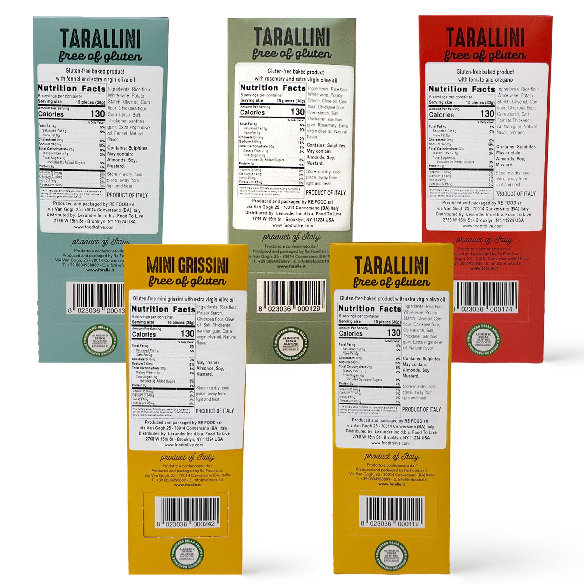 For Alle Gluten-Free Tarallini and Mini Grissini Bundle, Set of 5 – Traditional Italian Pugliese Snack with Extra Virgin Olive Oil, Fennel, Rosemary, Tomato and Oregano. Oven-Baked. Vegan