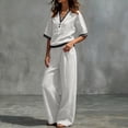 thumbnail image 5 of Cagogo Women Plus Size 2 Piece Set V Neck Short Sleeve Top Wide Leg Pants Casual Summer Boho Vacation Outfits Loose Matching Lounge Sets Tracksuits Travel Cruise Clothes, White 2XL, 5 of 7
