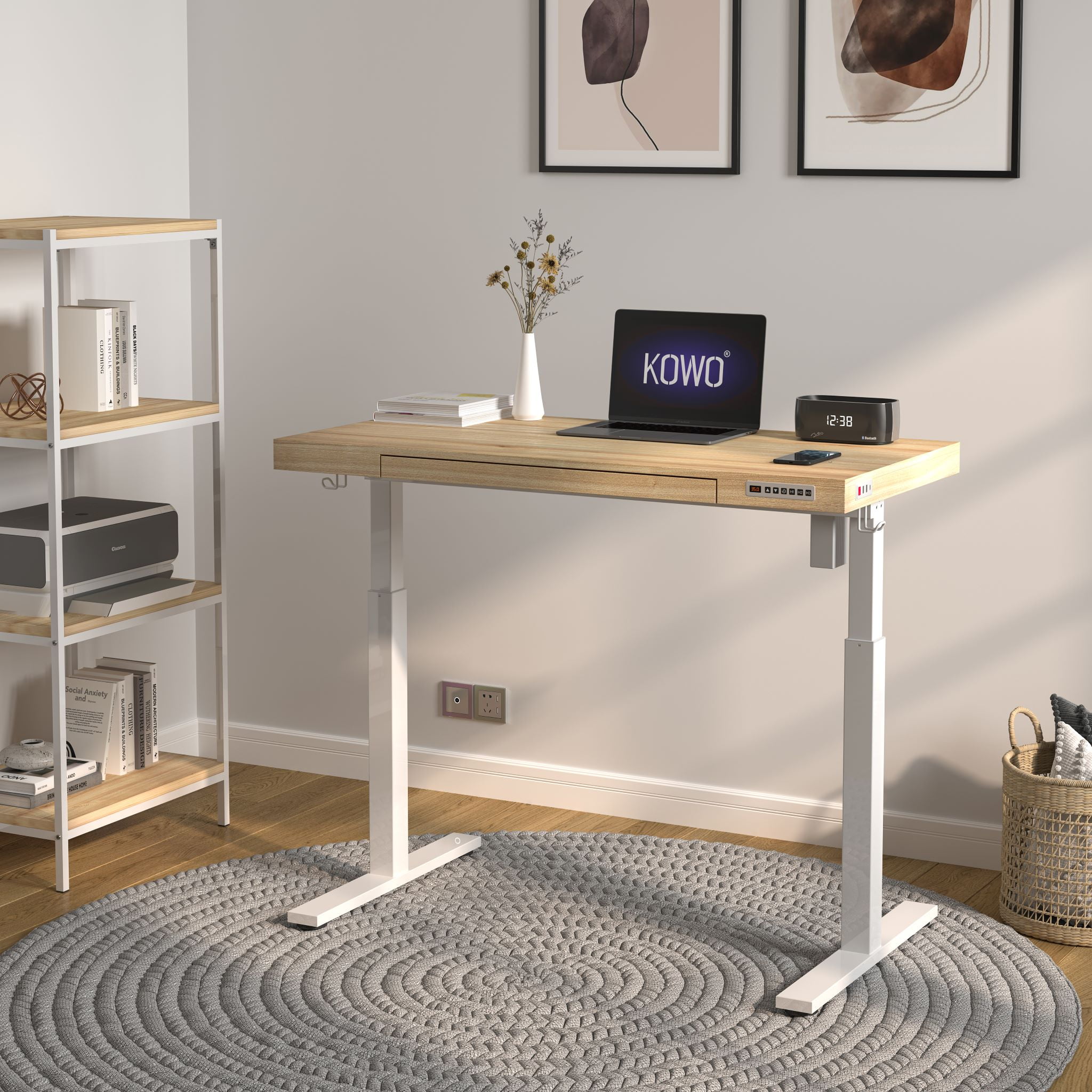 KOWO 48" K305 Electric Height Adjustable Standing Desk, Natural/White