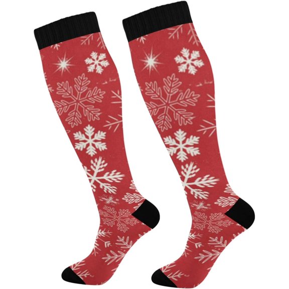 GZHJMY Snowflakes 20-30mmHg Compression Socks for Men & Women, Knee High Stockings for Running, Sport, Hiking & Travel