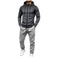 thumbnail image 4 of Men's Textured Printed Hooded Full Zip Cardigan Jacket, Ankle Tied Pants With Pockets, Casual Sports Suit Gray S, 4 of 5
