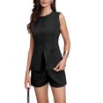 thumbnail image 2 of INSPIRE CHIC 2 Piece Short Sets Women Crew Neck Button Vest Shorts Business Casual Outfits Blazer Suit Set XS Black, 2 of 5