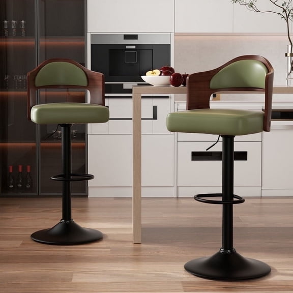 Hawsaiy Wooden Bar Stools Set of 2, Adjustable Height 24.5-33.5IN, Wooden Bar Chairs with PU Leather Upholstery, Back & Footrest for Kitchen, Dining, and Home Bar