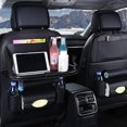 thumbnail image 2 of Car Seat Back Organizer Foldable Dining Table Holder Tray Bottles Holder MultifuncProtector Storage Bag Kick Mat Travel Accessory PU Leather - Black, 2 of 8
