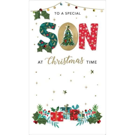 Second Nature Christmas Handmade Champagne Card Son Tree