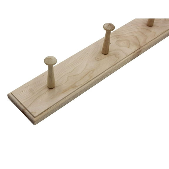 Unfinished Shaker Peg Rack - Solid Maple - Made in The USA (29" x 3.5" with 5 pegs, Round Over Edge Profile)