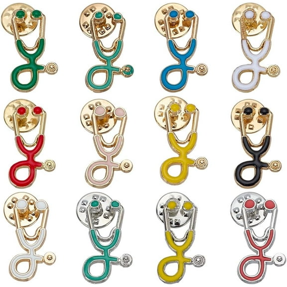 12pcs 12 styles Medical Echometer Shape Enamel Pin golden Plated Alloy Creative Badge for Backpack Clothes 12 Sheets Kraft Paper Display Cards Mixed color Enamel Pin: 26~26.5x14~14.5x2mm 1pc/style