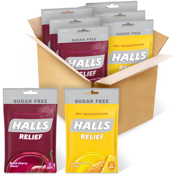 HALLS Relief Variety Pack Honey Lemon and Black Cherry Sugar Free Cough