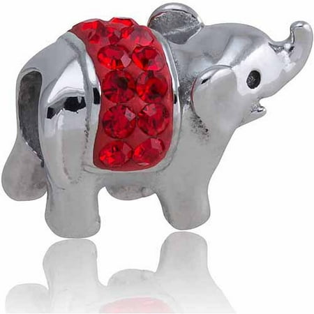 Elephant Indian Charms - Stainless Steel Elephant Charm with Red Crystal Accents