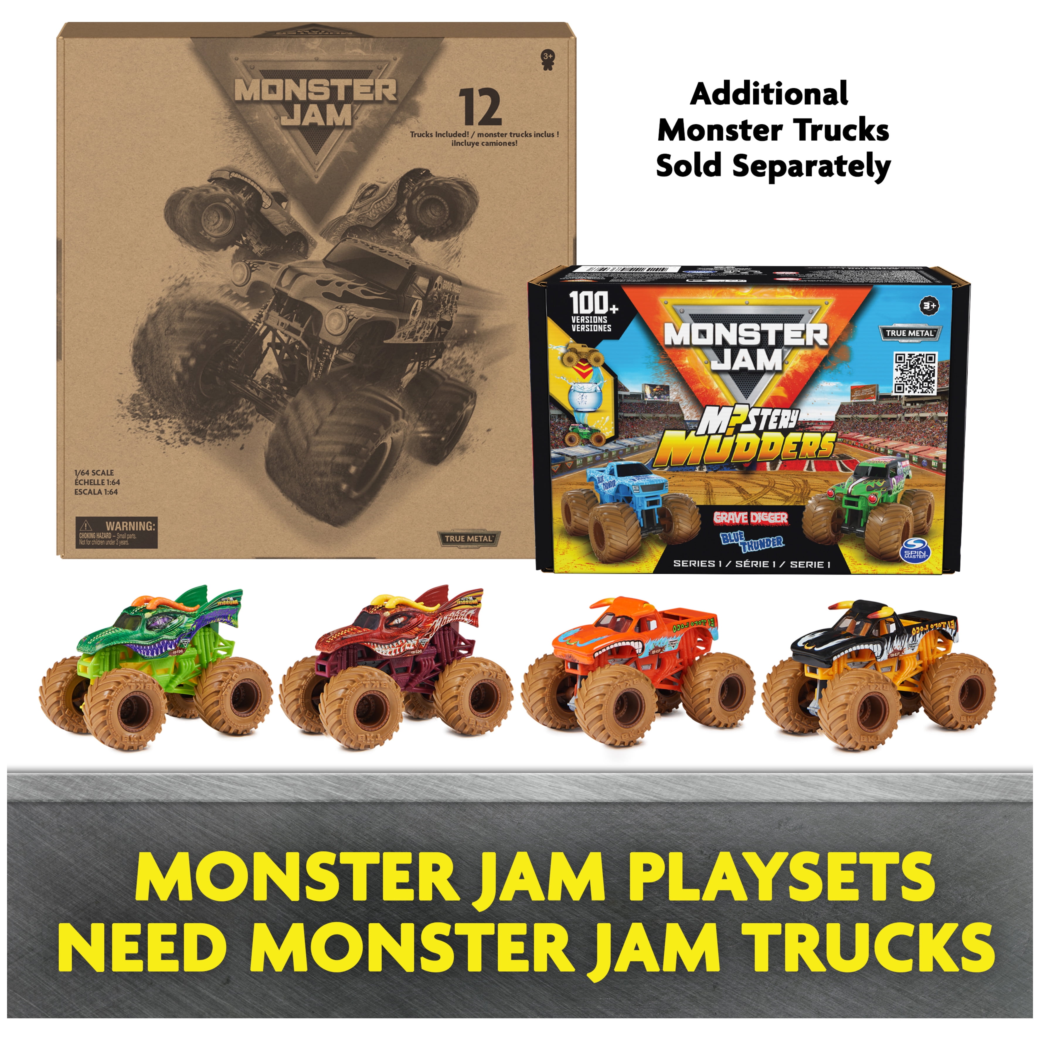 LOT 2 - Monster Jam MEGALODON Monster Car Wash + 3 Color Change Trucks  🌟NEW🌟