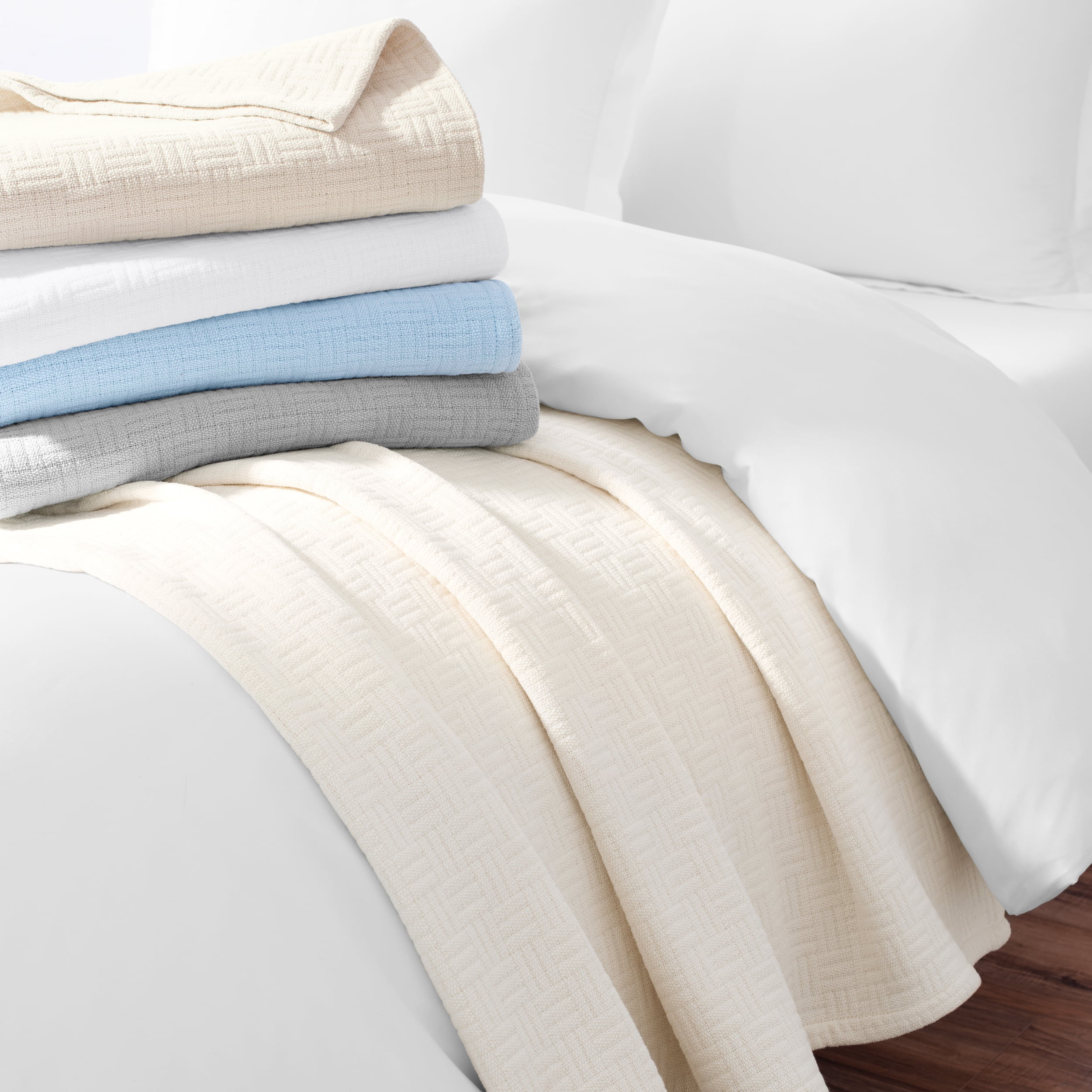 Host & Home 100% Cotton Basketweave Throw, Lightweight Blanket, 300GSM, 50x70, Ivory