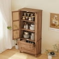 thumbnail image 4 of Historyli 64inch Kitchen Pantry Storage Cabinet,Tall Cupboard Cabinet with Rattan Doors and 2 Drawers Adjustable Shelves Utility for Bathroom and Hallway,Light walnut, 4 of 8