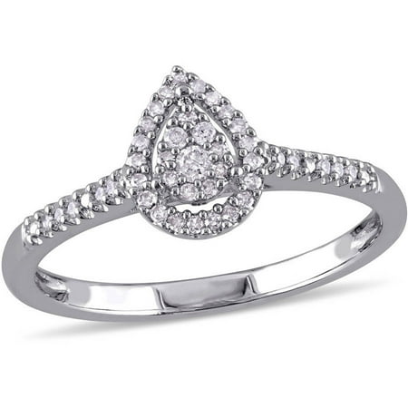 Miabella 1/6 Carat T.W. Diamond Sterling Silver Teardrop Halo Engagement Ring