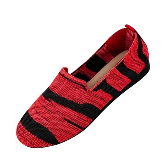 Wensltd Women Solid Color Stripe Knit Flat Shoes Breathable Lightweight Comfy Walking Shoes for Casual Daily Wear