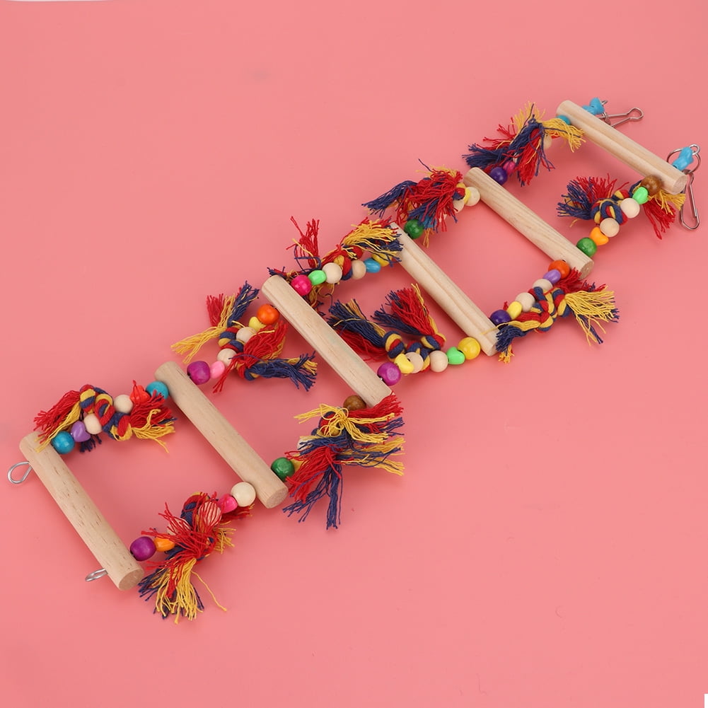 M Buder Colorful Wooden Parrot Bird Toy Ladder Swing Stand Chewing Climbing Exercise Cage Accessories for Small Medium Parakeets Cockatiels Macaws Conures Budgies Finches Lovebirds