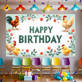 thumbnail image 6 of Cartoon Chicken Happy Birthday Banner Rooster Design Animal Theme Party Backdrop for Kids Celebration Indoor Event Decoration, 6 of 7