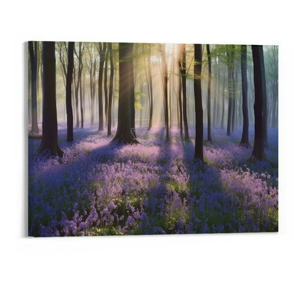 Creowell Canvas Wall Art Forest with Purple Lavender Green Trees Scenery Picture Prints Modern Canvas Artwork Contemporary Nature Artwork for Home Office Wall Decor 20" x16"in