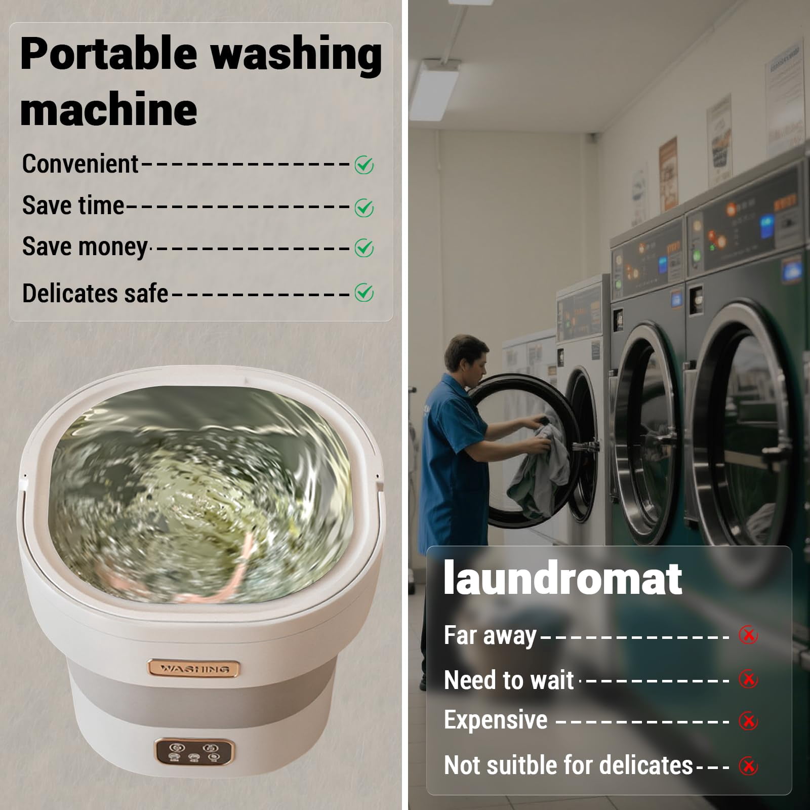 Garderth Portable Washing Machine,Large Capacity 12L Mini Washer,Foldable Washer Deep Cleaning Of Underwear Small Clothes For Travel RV Small Apartment Dorm Hotel