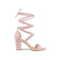 thumbnail image 3 of BLISSFUL STEP Women's Open Toe Lace Up Chunky High Heels Sandals Light Pink (Size 8), 3 of 6
