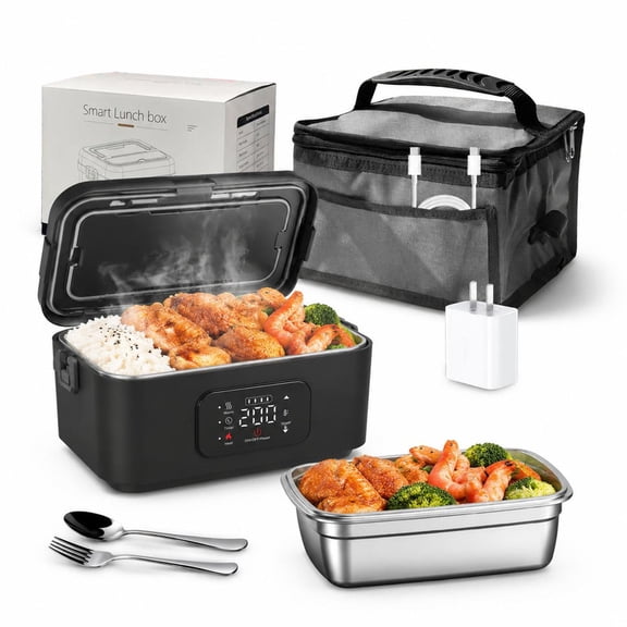 INSMART Cordless Electric Lunch Box,Heated Lunch Box for Adults with Scheduled Heating,Stainless Steel Food Warmer with 1L Container Fork and Spoon for Office,Picnic,Car