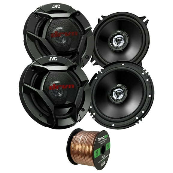 2x JVC CS-DR521 drvn DR Series 5.25" 2-Way Coaxial 260 Watts Max Power Automotive Car Audio Speakers, 2x 6.5" 2-Way Coaxial 300 Watts Max Power Vehicle Audio Speakers, 16 Gauge 50 Feet Speaker Wire