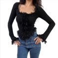 thumbnail image 3 of Blusa Corta con Volantes y Botones de Larga Acampanada para Mujer Negro L, 3 of 7