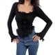 thumbnail image 3 of Blusa Corta con Volantes y Botones de Larga Acampanada para Mujer Negro L, 3 of 7