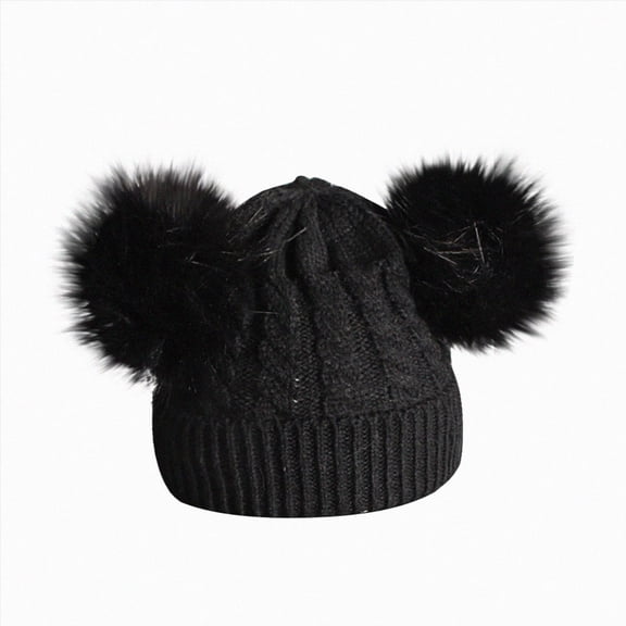 Toddler Boys Girls Kids Winter Beanie Warm Knitted Fleece Lined Ski Pom-Pom Warm Knit Hat 6-12 Months 12-24 Months 2T 3T 4T 5T 6T 7T 8T 9T Children(Black,One Size)