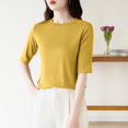 thumbnail image 4 of Wyobmus Modal Soft Hlaf Sleeve Shirts for Women Solid Color High Crew Neck Basic Tees Casual Comfy Pajama Tops Yellow, 4 of 4