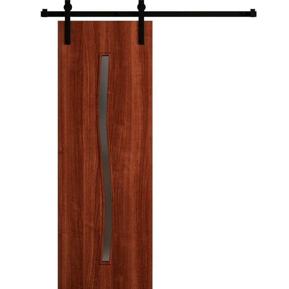 Modern Barn Door 36 x 80 in - LUNO 2003 Walnut - 6.6FT Rail Track Heavy Hardware Set - Solid Panel Interior Doors