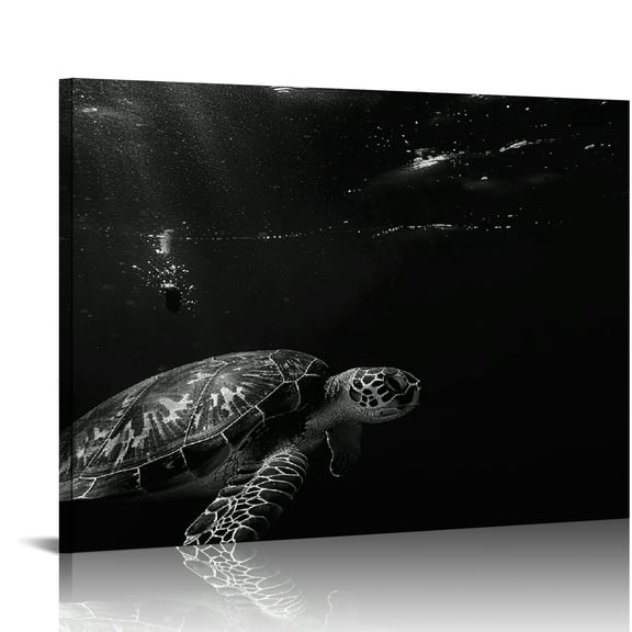 COMIO Black Ocean Canvas Wall Art Sea Turtle Wall Decor Coastal Animal in Blackish Water Painting Picture Home Decoration for Bathroom (Waterproof, Ready to Hang)