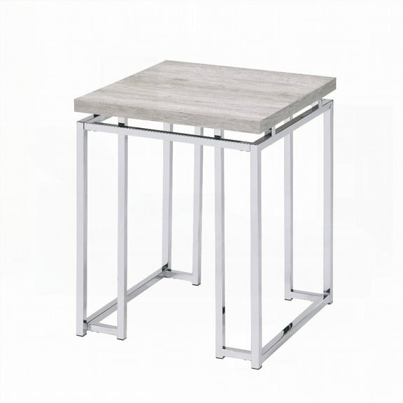Natural Oak End Table with Metal Sled Base & Spacious Top