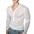 thumbnail image 2 of Daiosportswear Men's Deep V Neck Sheer T-Shirt Slim Fit See Through Muscle Tee Shirts Long Sleeve Stretch Clubwear Tops White XL, 2 of 7