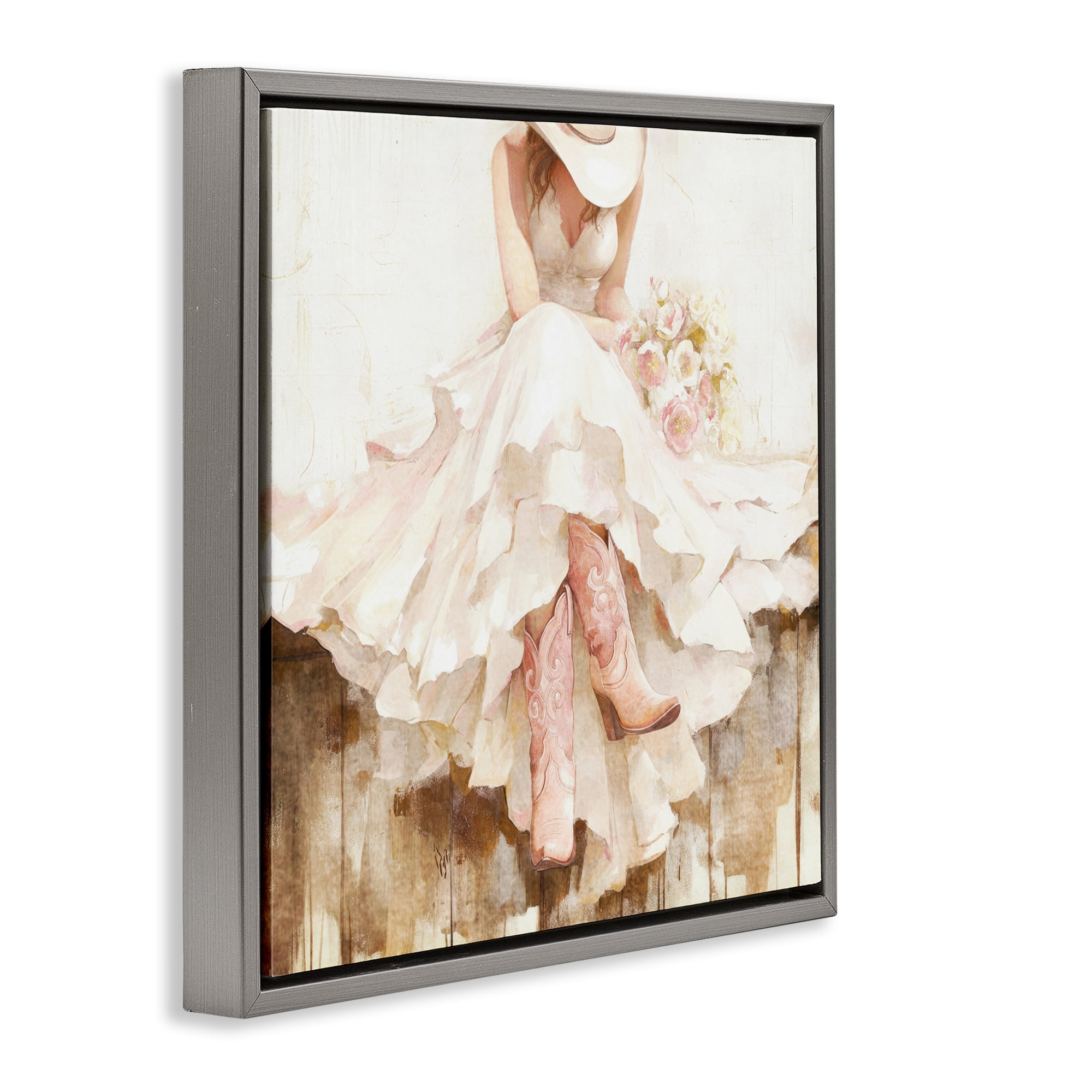 Stupell Industries Cowgirl On The Fence Gray Framed Floater Canvas Wall Art, design by Tina LeCour