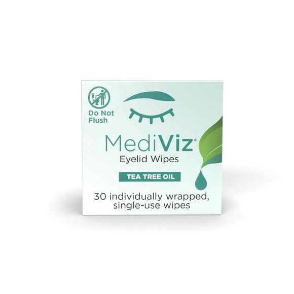 MediViz Tea Tree Eyelid Cleanser Wipes â?? 30 Single-Use Towelettes â?? Eyelash & Eyelid Wipes for Soothing Dry Eye Irritation, Demodex Removal & More